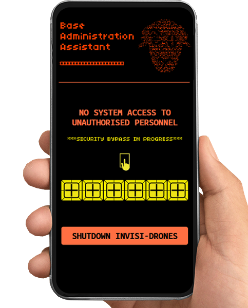 Phone showing the spy gadget interface — Base Administration Assistant security bypass